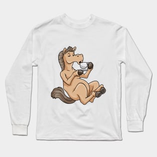 Horse with cup of coffee Long Sleeve T-Shirt